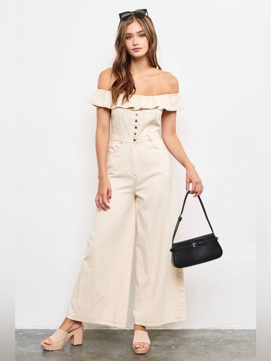 Mustard Seed Pants - NWT Mustard Seed Off-Shoulder Wide-Leg Jumpsuit in Cream Size Medium Boutique
